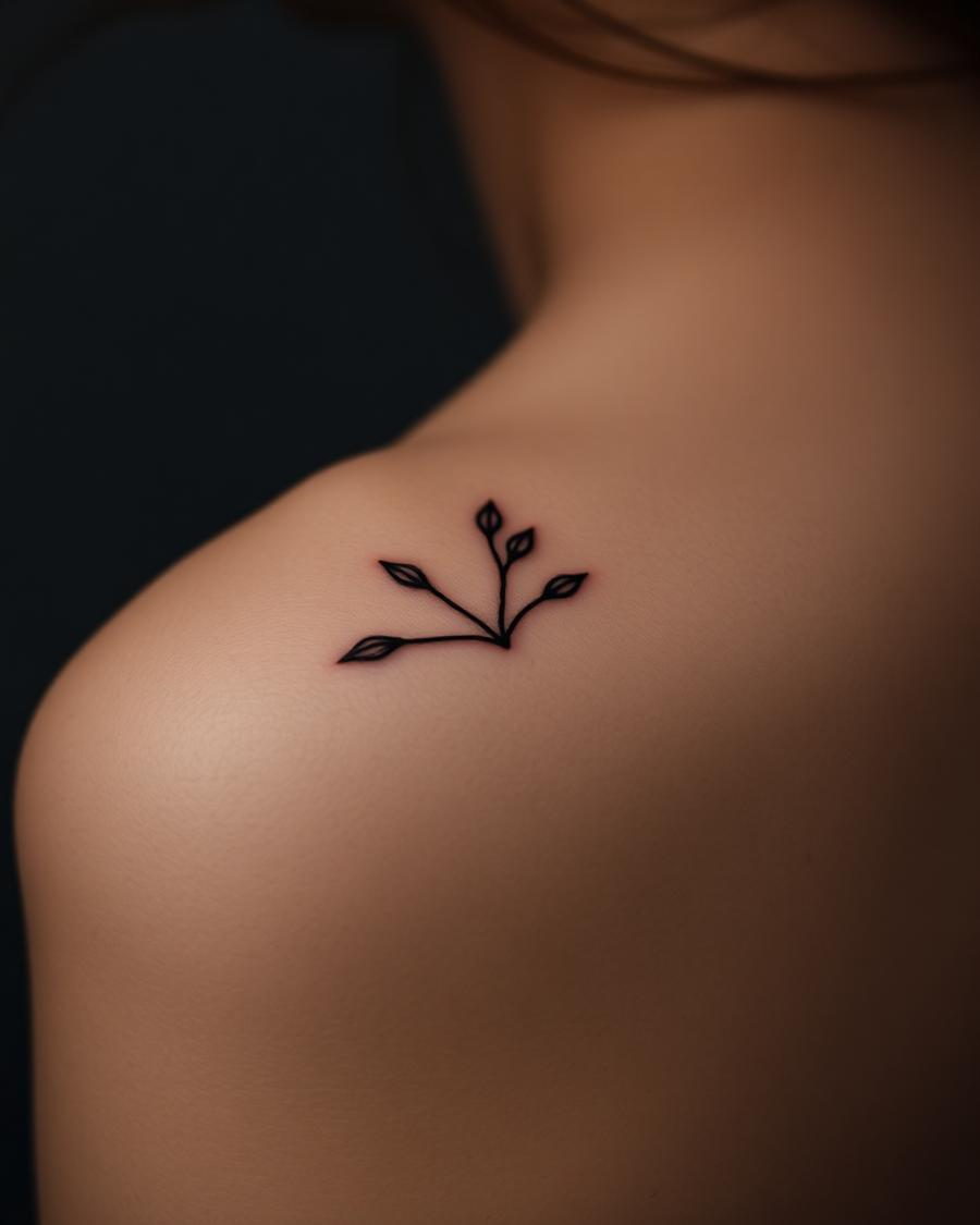 Feine botanische Linienarbeit auf einer Schulter